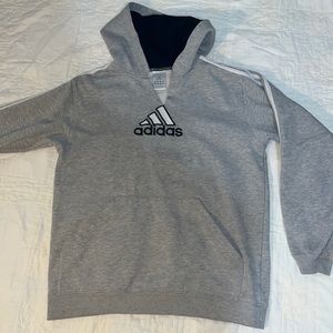 women’s size medium V cut Adidas hoodie gray sweatshirt white stripes